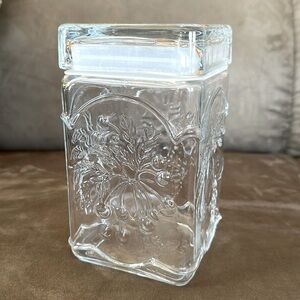 Vintage glass canister with fruit detail
